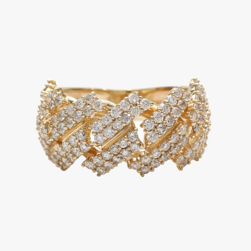 Inel Larg cu Diamante din Alb Galben 14k