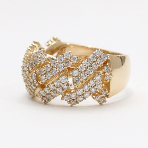 Inel Larg cu Diamante din Alb Galben 14k