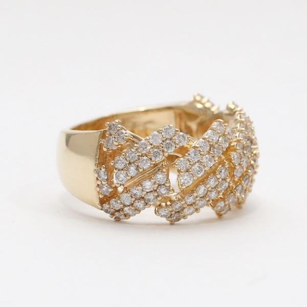 Inel Larg cu Diamante din Alb Galben 14k