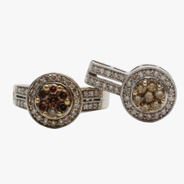 Inel Si Colier cu Diamante din Alb Aur 14k