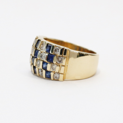 Inel cu Diamante Și Safire din Aur Galben 14k