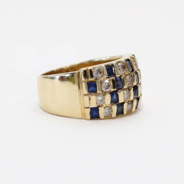 Inel cu Diamante Și Safire din Aur Galben 14k