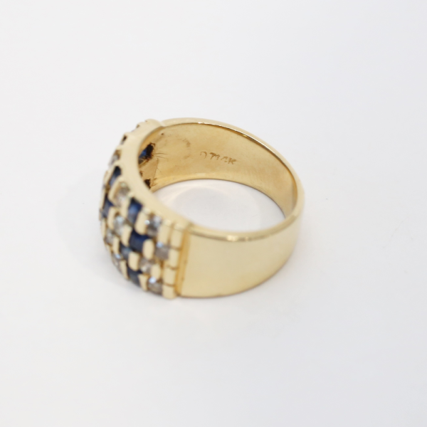 Inel cu Diamante Și Safire din Aur Galben 14k