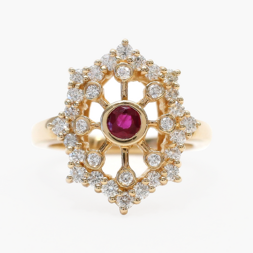 Inel cu Diamante Și Rubine din Aur Galben 14k