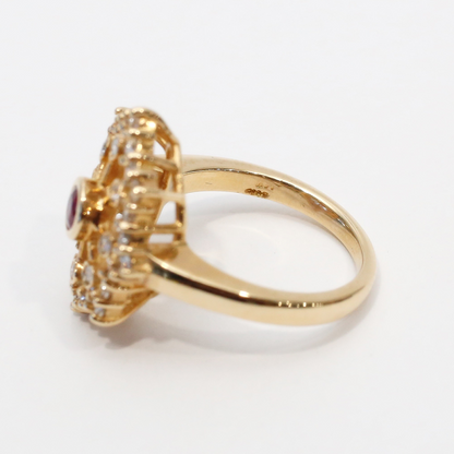 Inel cu Diamante Și Rubine din Aur Galben 14k