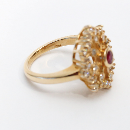 Inel cu Diamante Și Rubine din Aur Galben 14k