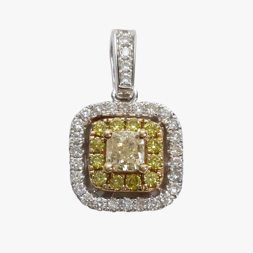Pandantiv cu Diamante Alb & Galben din Aur Alb 14k