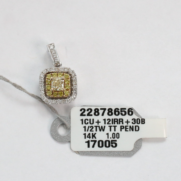 Pandantiv cu Diamante Alb & Galben din Aur Alb 14k