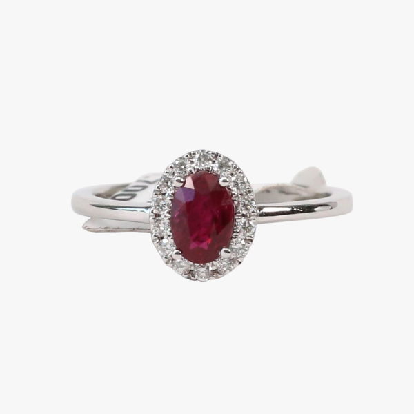 Inel cu Rubin Și Diamante din Aur Alb 14k