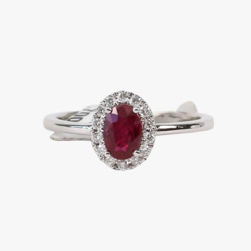 Inel cu Rubin Și Diamante din Aur Alb 14k