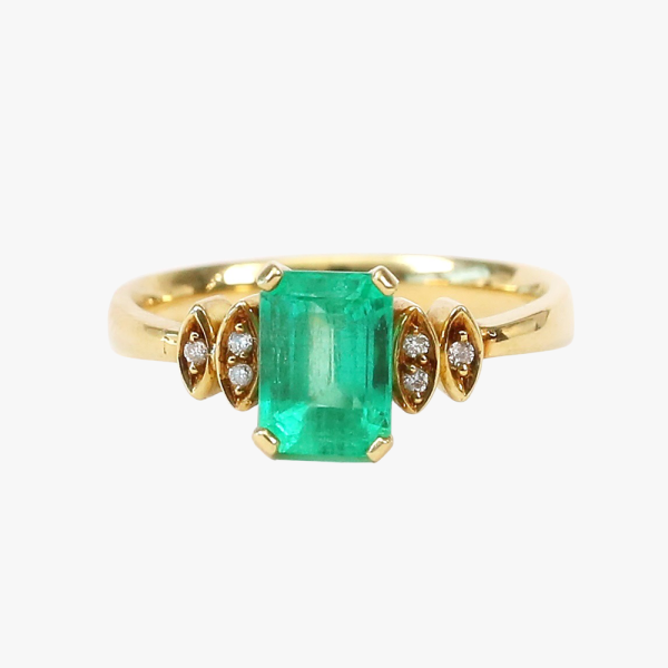 Inel cu Smarald Și Diamante din Aur Galben 18k