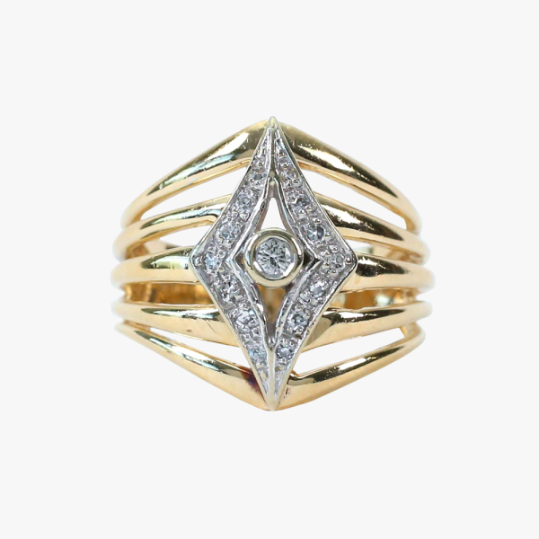 Inel Lat cu Diamante din Aur Galben 14k