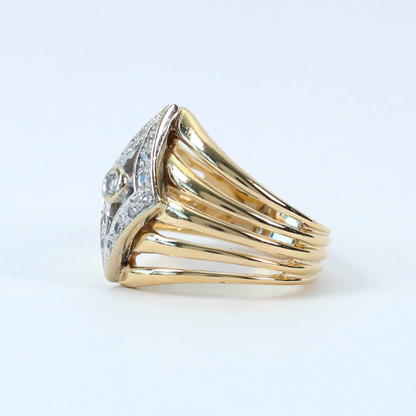 Inel Lat cu Diamante din Aur Galben 14k