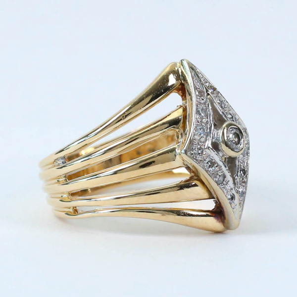 Inel Lat cu Diamante din Aur Galben 14k