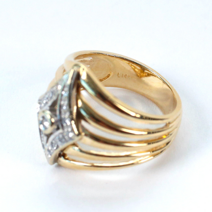 Inel Lat cu Diamante din Aur Galben 14k