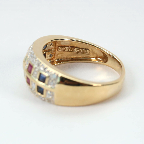 Inel cu Diamant, Safire, Smarald Și Rubin din Aur Galben 14k