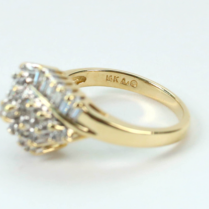 Inel de Cocktail cu Diamante din Aur Galben 14k