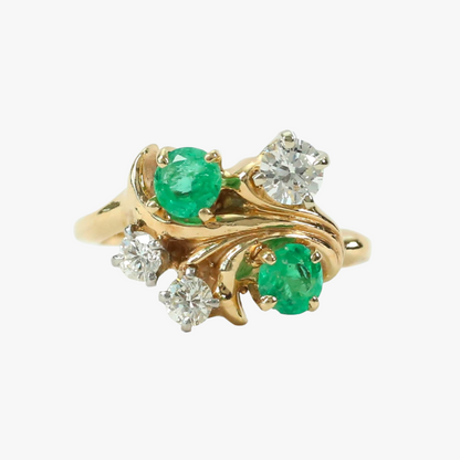 Inel cu Smarald Și Diamante din Aur Galben 14k