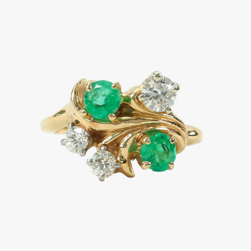 Inel cu Smarald Și Diamante din Aur Galben 14k