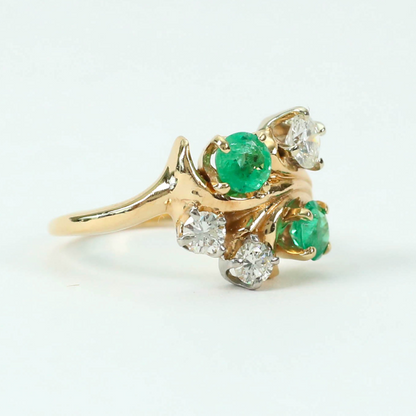 Inel cu Smarald Și Diamante din Aur Galben 14k