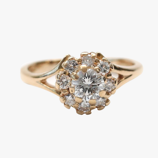 Inel cu Diamante Halo din Aur Galben 14k