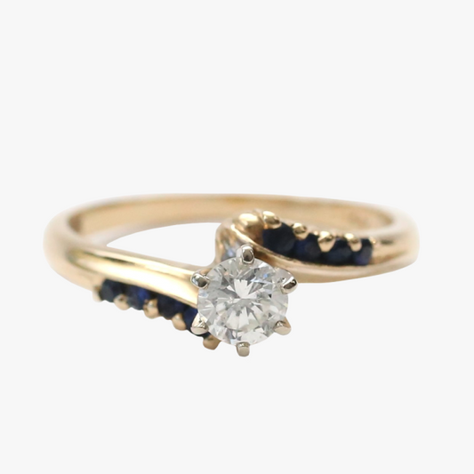 Inel cu Diamante Și Safir din Aur Galben 14k