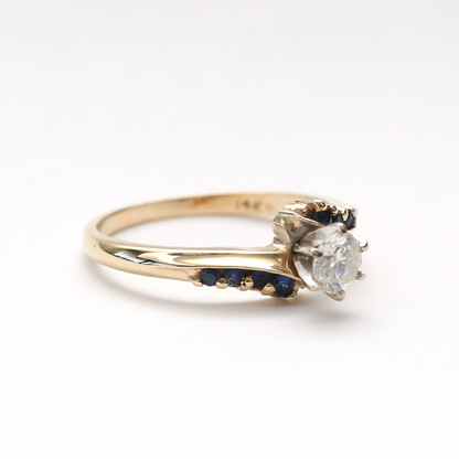 Inel cu Diamante Și Safir din Aur Galben 14k