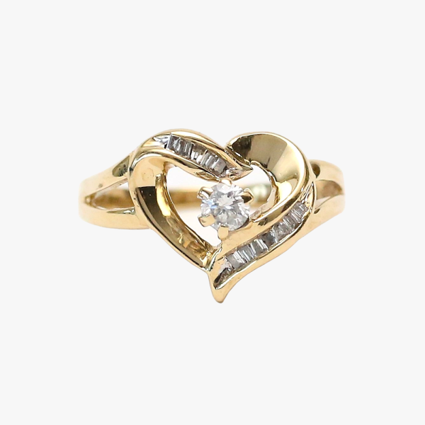 Inel Inimă cu Diamante din Aur Galben 10k