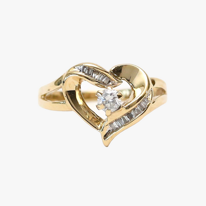 Inel Inimă cu Diamante din Aur Galben 10k