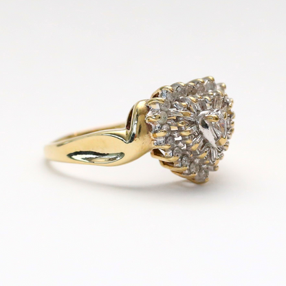 Inel Inimă cu Diamante din Aur Galben 10k