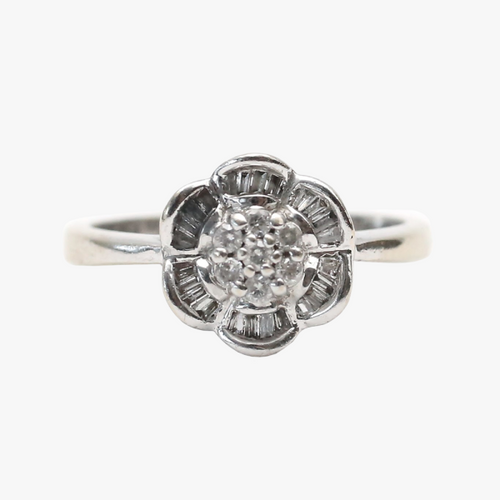 Inel Floral cu Diamante din Aur Alb 10k