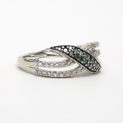 Inel cu Diamante Albastru Și Alb din Aur Alb 10k