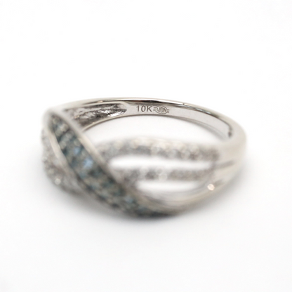 Inel cu Diamante Albastru Și Alb din Aur Alb 10k