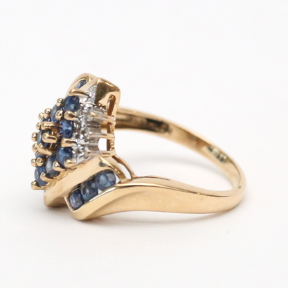 Inel cu Safir Și Diamante din Aur Galben 10k