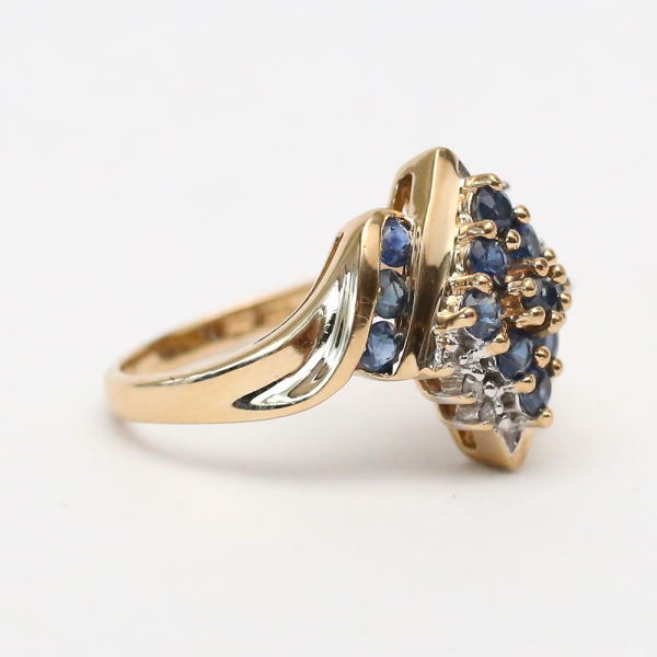 Inel cu Safir Și Diamante din Aur Galben 10k