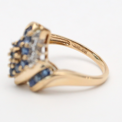 Inel cu Safir Și Diamante din Aur Galben 10k