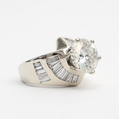 Inel cu Diamante Și Moissanite din Aur Alb 14k