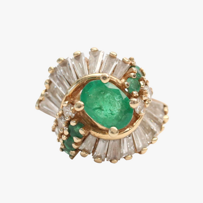 Inel de Cocktail cu Smarald & Diamante din Aur Galben 14k