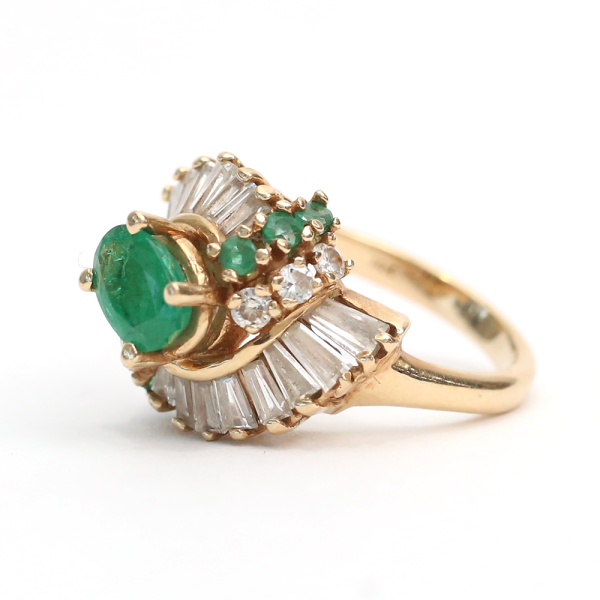 Inel de Cocktail cu Smarald & Diamante din Aur Galben 14k