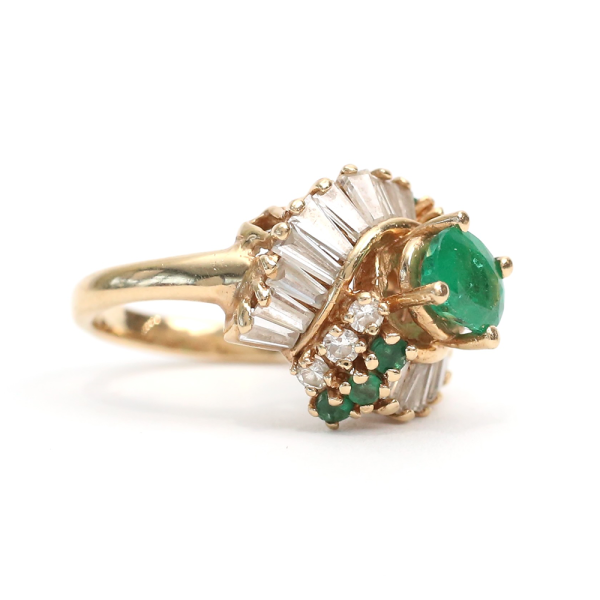 Inel de Cocktail cu Smarald & Diamante din Aur Galben 14k