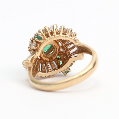 Inel de Cocktail cu Smarald & Diamante din Aur Galben 14k