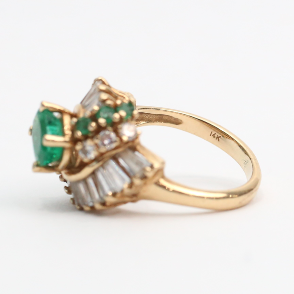 Inel de Cocktail cu Smarald & Diamante din Aur Galben 14k