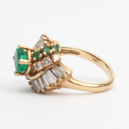 Inel de Cocktail cu Smarald & Diamante din Aur Galben 14k