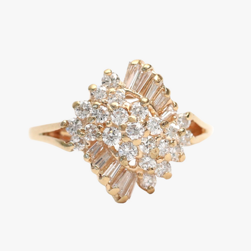 Inel Cocktail cu Diamante din Aur Galben 14k