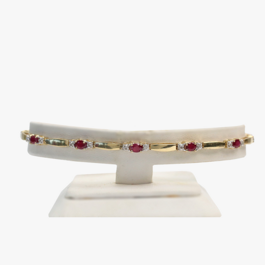 Brăţară cu Diamante Și Rubine din Aur Galben 14k