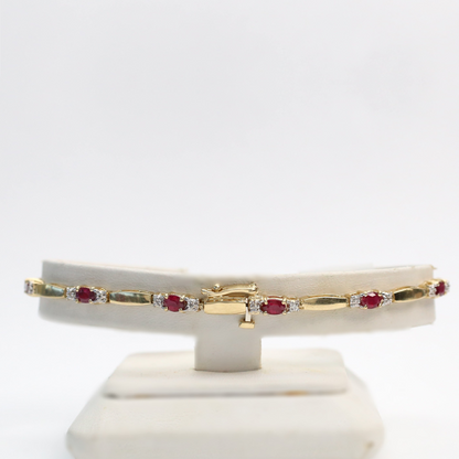 Brăţară cu Diamante Și Rubine din Aur Galben 14k