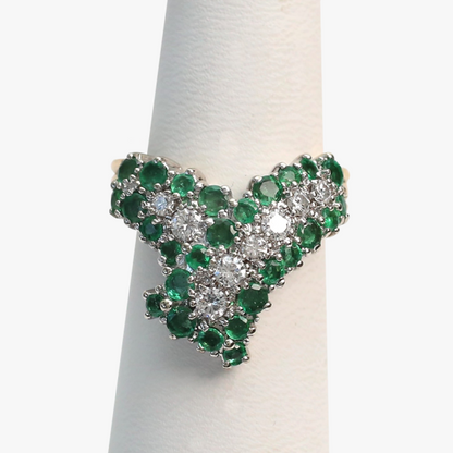 Inel cu Diamante Și Smarald din Aur Galben 14k