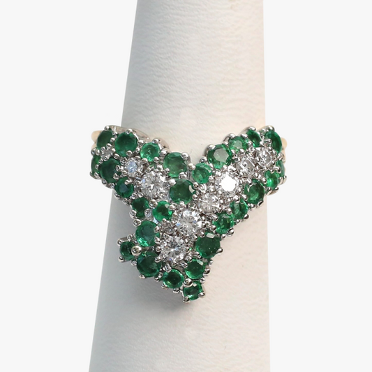 Inel cu Diamante Și Smarald din Aur Galben 14k