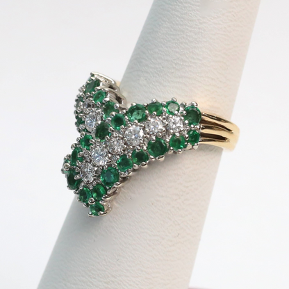 Inel cu Diamante Și Smarald din Aur Galben 14k