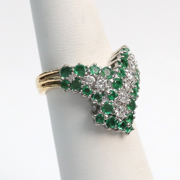 Inel cu Diamante Și Smarald din Aur Galben 14k